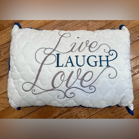Other - Live Laugh Love Quilted Accent Pillow - White with Navy and Gray Script 16x12”